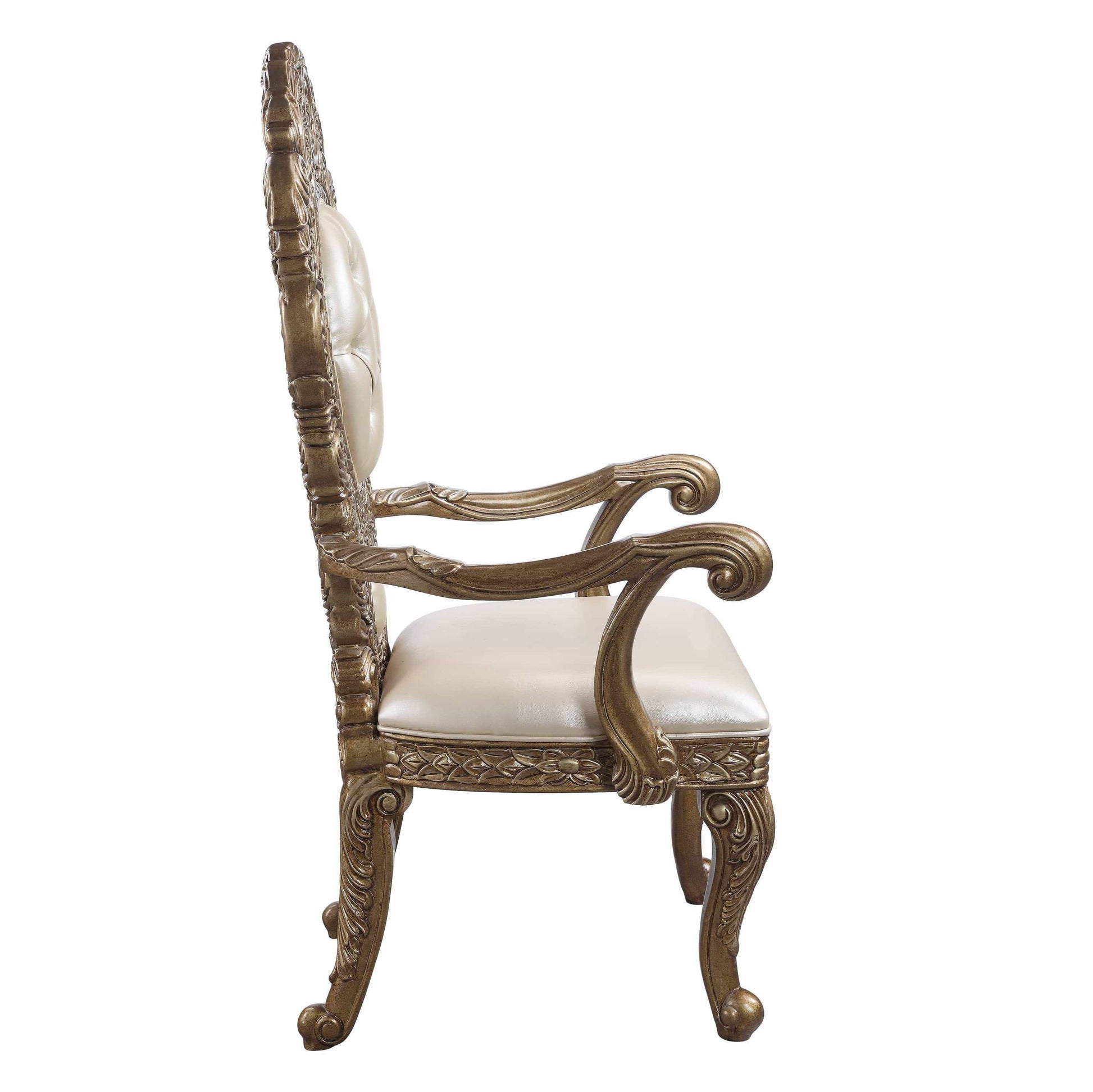 ACME Kitchen and Dining Chair ACME Constantine Arm Chair (1Pc/1Ctn), PU, Brown & Gold Finish DN00479