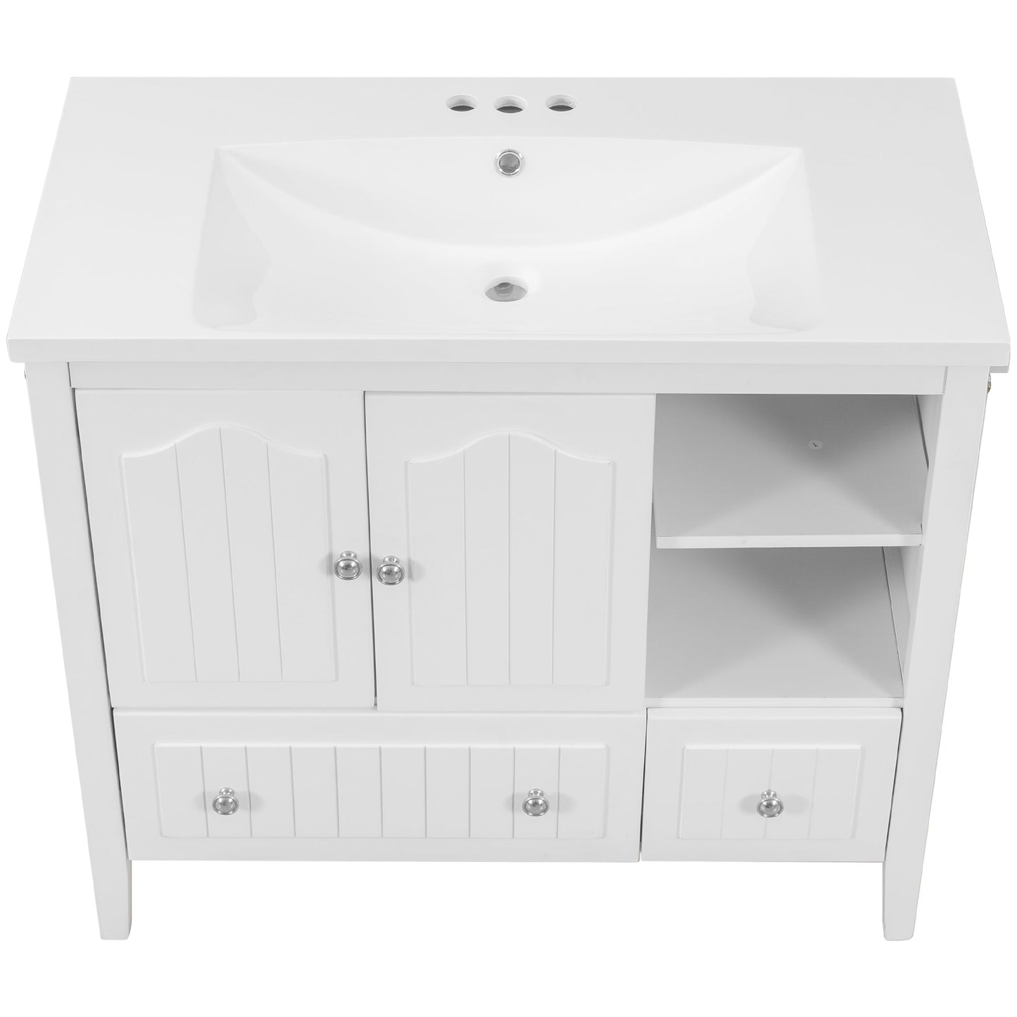 BY Bathroom Sink and Vanity 36" Bathroom Vanity with Ceramic Basin, Bathroom Storage Cabinet with Two Doors and Drawers, Solid Frame, Metal Handles, White