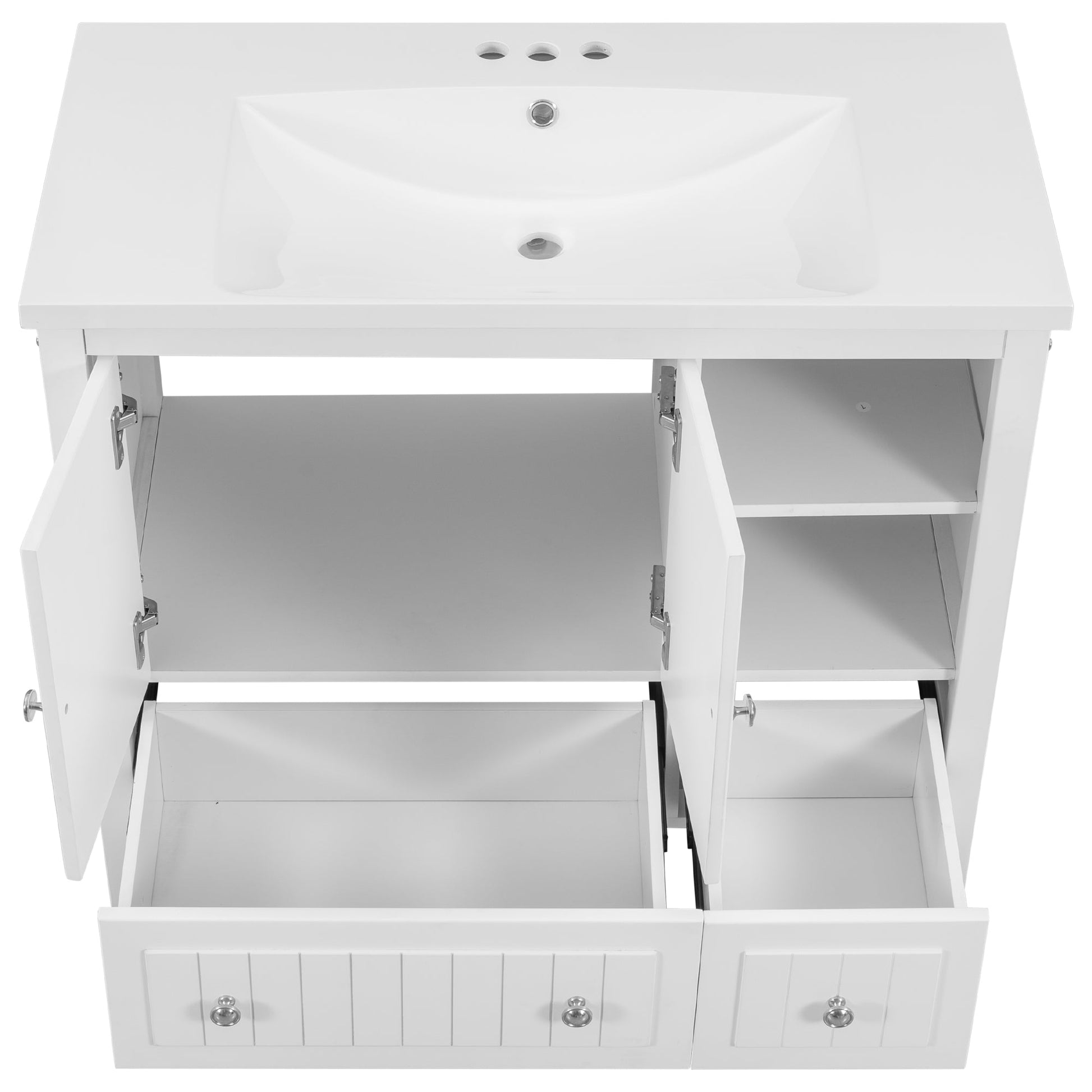 BY Bathroom Sink and Vanity 36" Bathroom Vanity with Ceramic Basin, Bathroom Storage Cabinet with Two Doors and Drawers, Solid Frame, Metal Handles, White