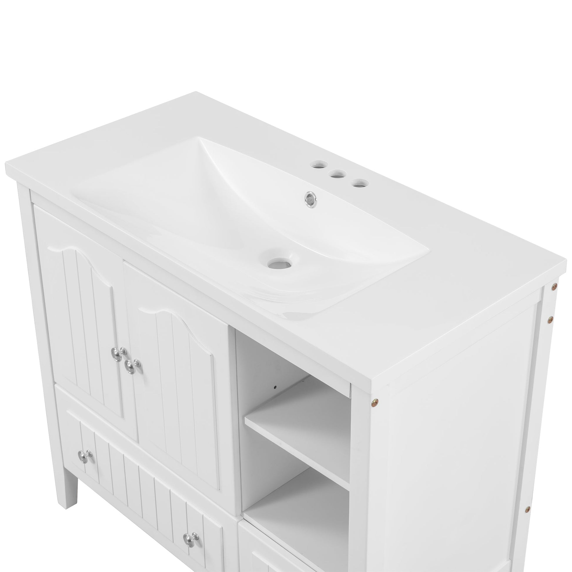 BY Bathroom Sink and Vanity 36" Bathroom Vanity with Ceramic Basin, Bathroom Storage Cabinet with Two Doors and Drawers, Solid Frame, Metal Handles, White