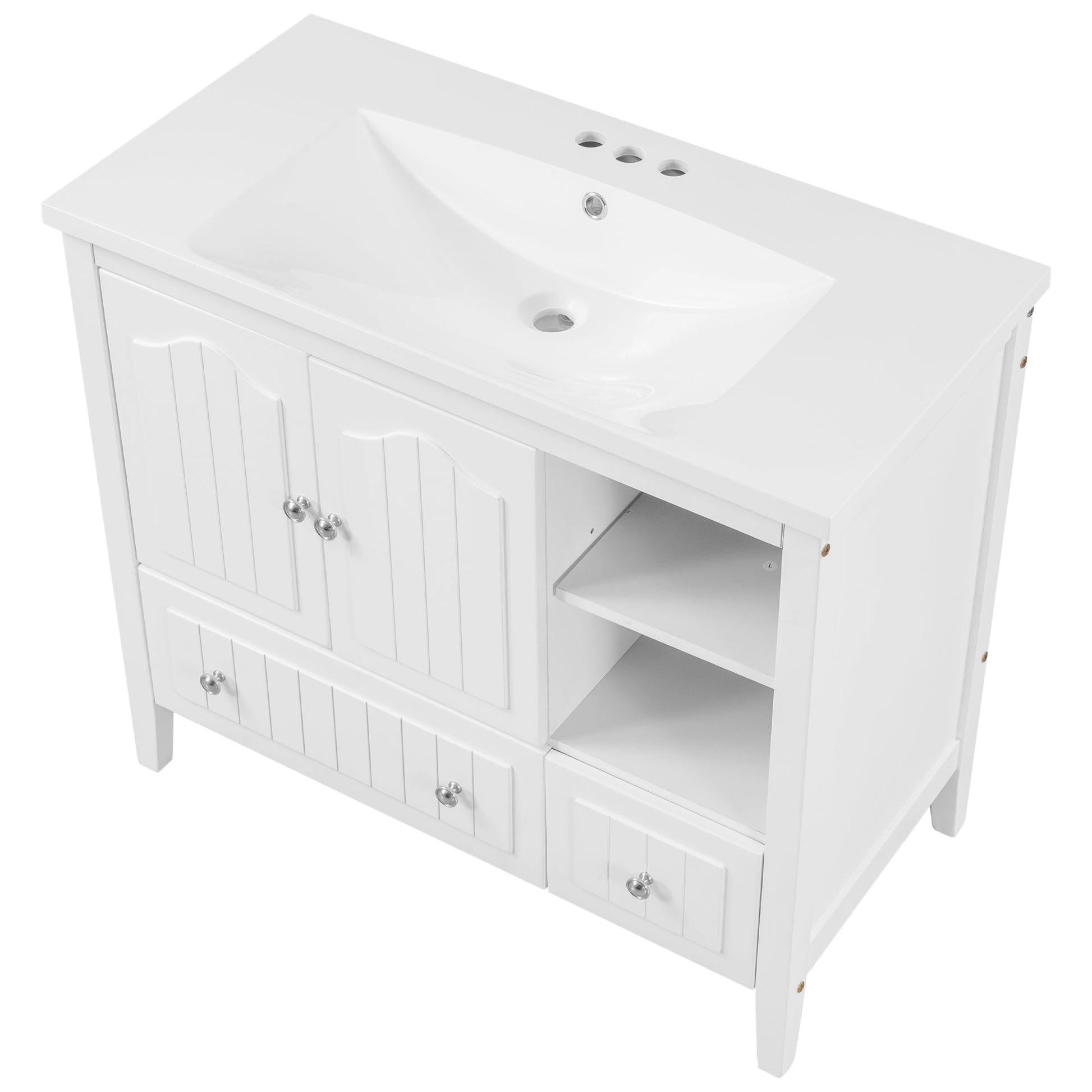 BY Bathroom Sink and Vanity 36" Bathroom Vanity with Ceramic Basin, Bathroom Storage Cabinet with Two Doors and Drawers, Solid Frame, Metal Handles, White