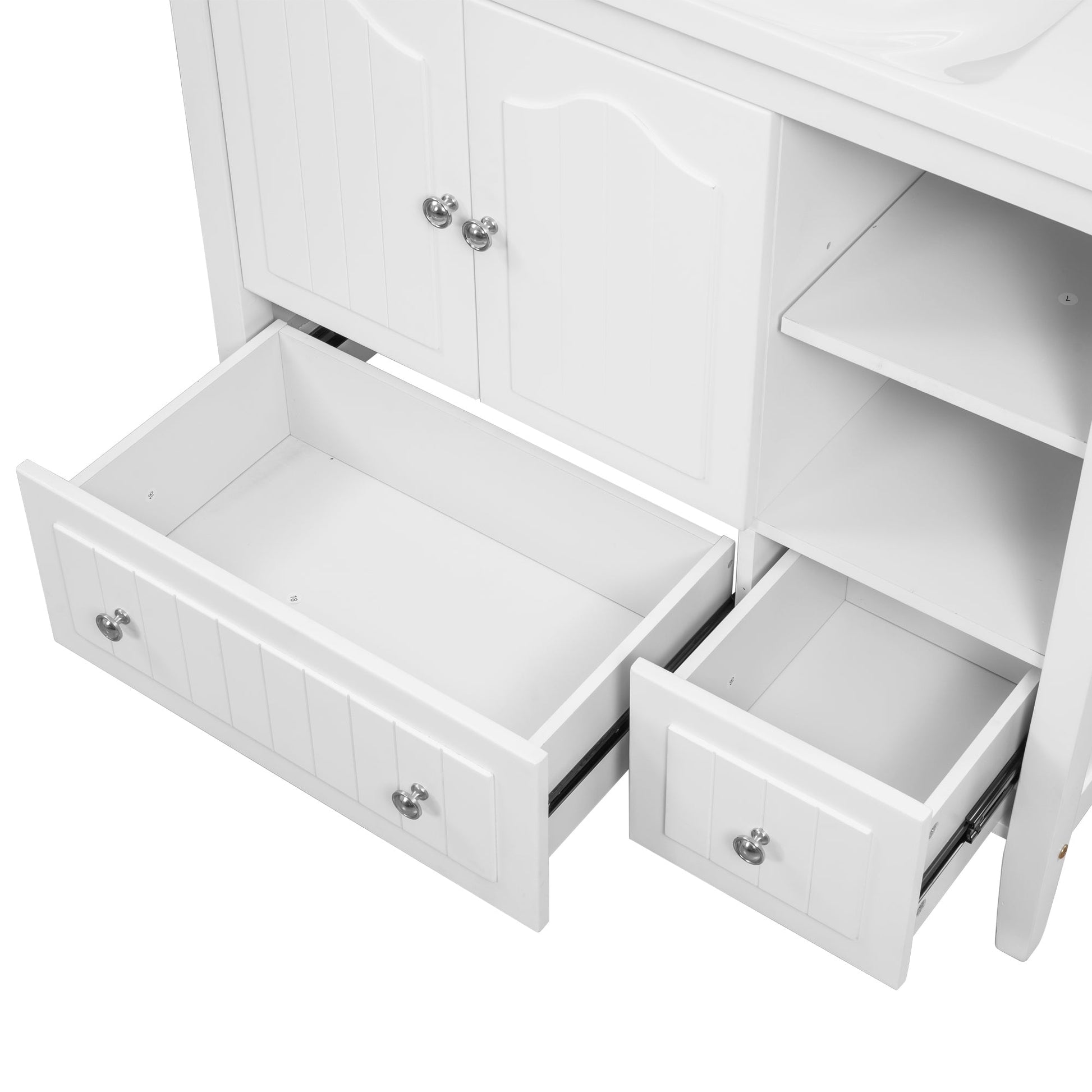 BY Bathroom Sink and Vanity 36" Bathroom Vanity with Ceramic Basin, Bathroom Storage Cabinet with Two Doors and Drawers, Solid Frame, Metal Handles, White