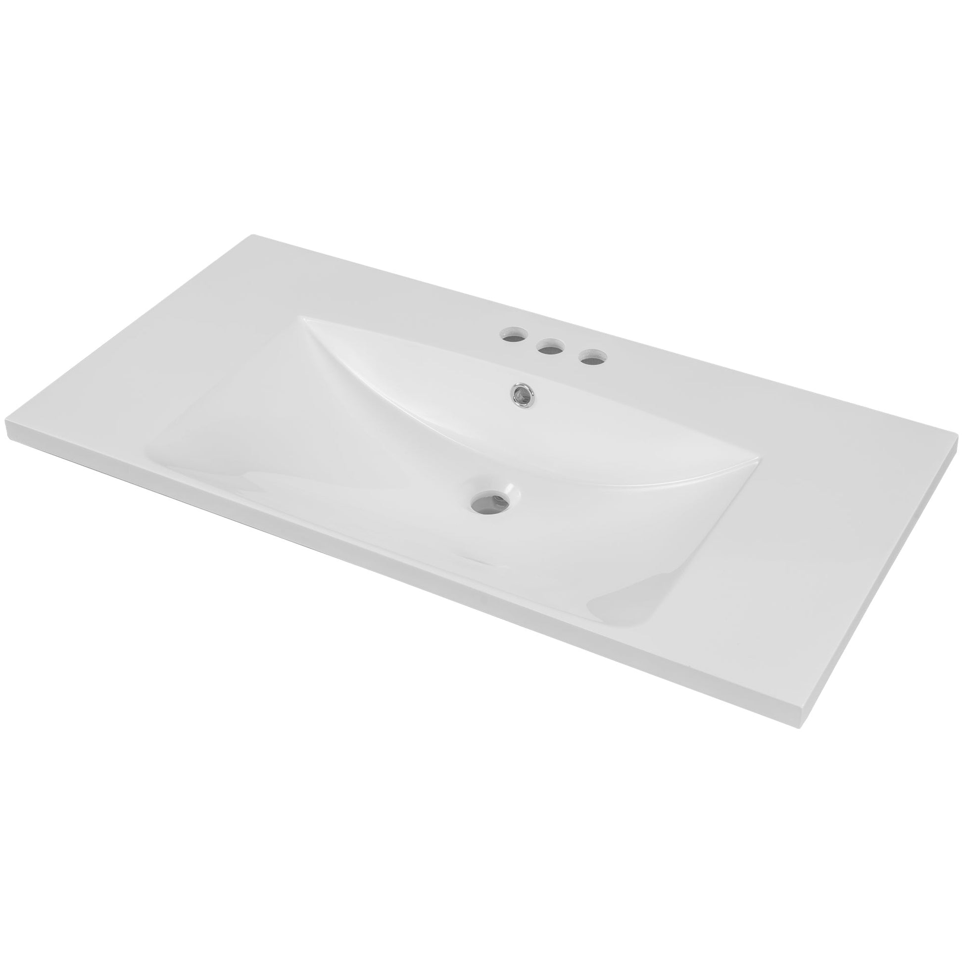 BY Bathroom Sink and Vanity 36" Single Bathroom Vanity Top with White Basin, 3-Faucet Holes, Ceramic, White