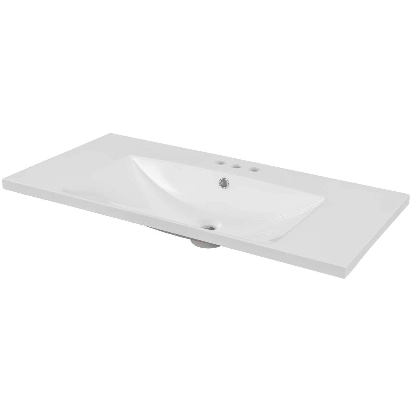 BY Bathroom Sink and Vanity 36" Single Bathroom Vanity Top with White Basin, 3-Faucet Holes, Ceramic, White