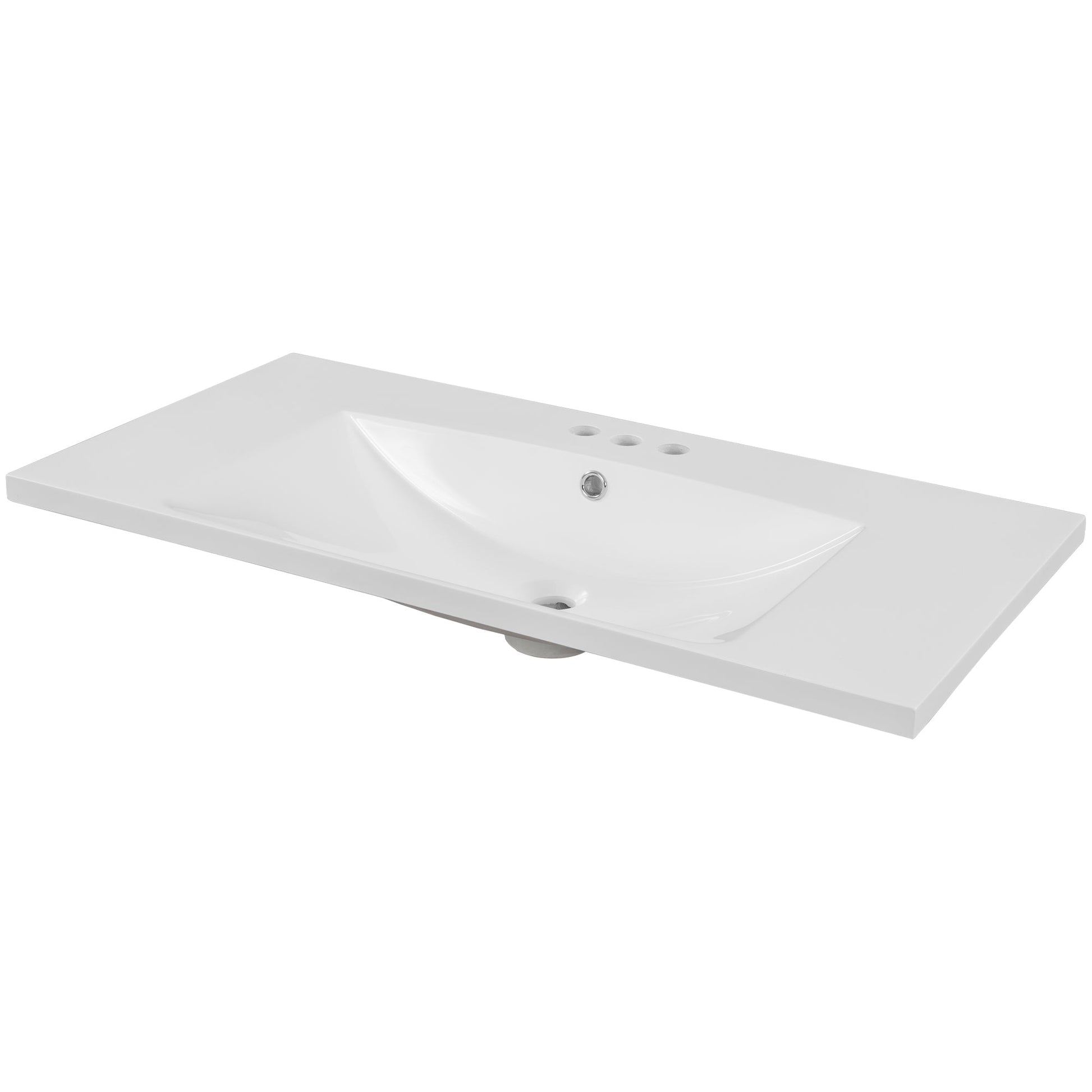 BY Bathroom Sink and Vanity 36" Single Bathroom Vanity Top with White Basin, 3-Faucet Holes, Ceramic, White