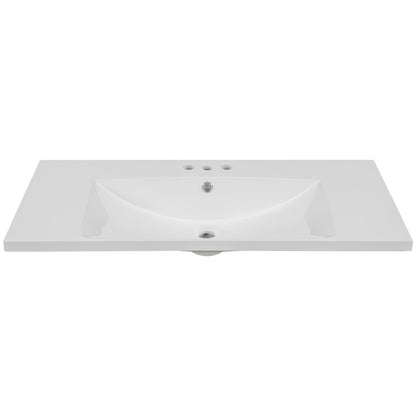 BY Bathroom Sink and Vanity 36" Single Bathroom Vanity Top with White Basin, 3-Faucet Holes, Ceramic, White