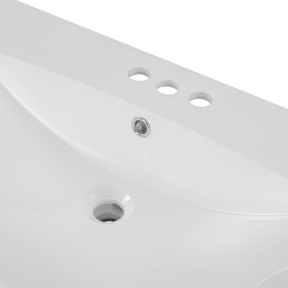 BY Bathroom Sink and Vanity 36" Single Bathroom Vanity Top with White Basin, 3-Faucet Holes, Ceramic, White