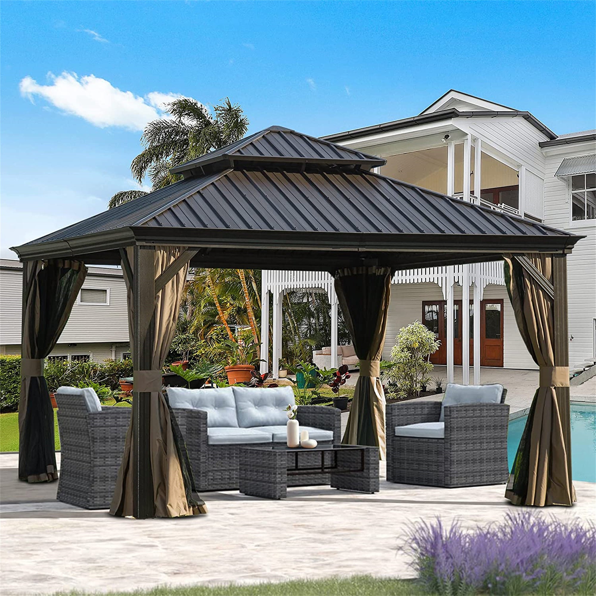 Premium 12'x12' Hardtop Gazebo with Double Roof - Aluminum Frame, Galv ...