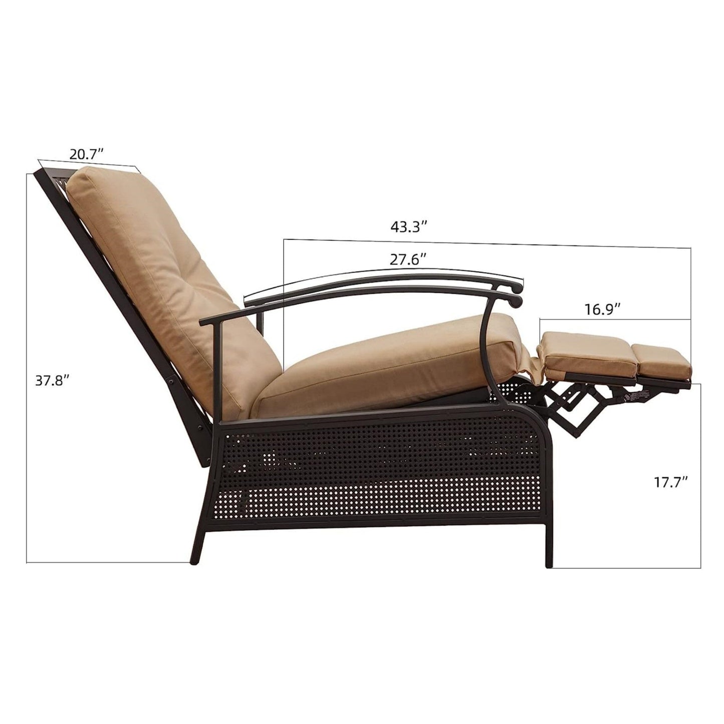 Domi Outdoor Living Outdoor Chairs Premium Patio Recliner Lounge Chair with Cushions - Adjustable Outdoor Seating with Strong Metal Frame for Garden, Lawn & More – Rust Resistant, UV-Protected, Khaki (Single Chair)