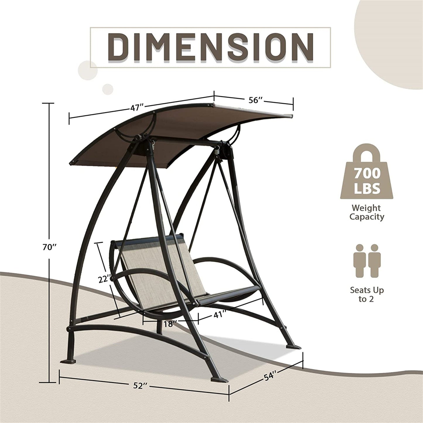 Domi Outdoor Living Outdoor Furniture 2-Seat Patio Swing Chair, Outdoor Porch Swing with Adjustable Canopy and Durable Steel Frame, Patio Swing Glider for Garden, Deck, Porch, Backyard