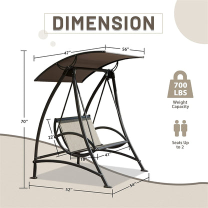 Domi Outdoor Living Outdoor Furniture 2-Seat Patio Swing Chair, Outdoor Porch Swing with Adjustable Canopy and Durable Steel Frame, Patio Swing Glider for Garden, Deck, Porch, Backyard