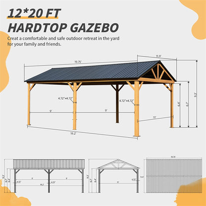 Domi Outdoor Living Pavilion/Gazebo 12'x20' All-Season Hardtop Gazebo - Galvanized Steel Roof, Wood Grain Aluminum Frame, Perfect for Patio and Garden - Yellow Brown