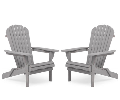 Droad Outdoor Furniture Wooden Folding Adirondack Chair Set of 2 - Solid Cedar Wood Lounge Patio Chairs for Garden, Lawn, Backyard - Gray