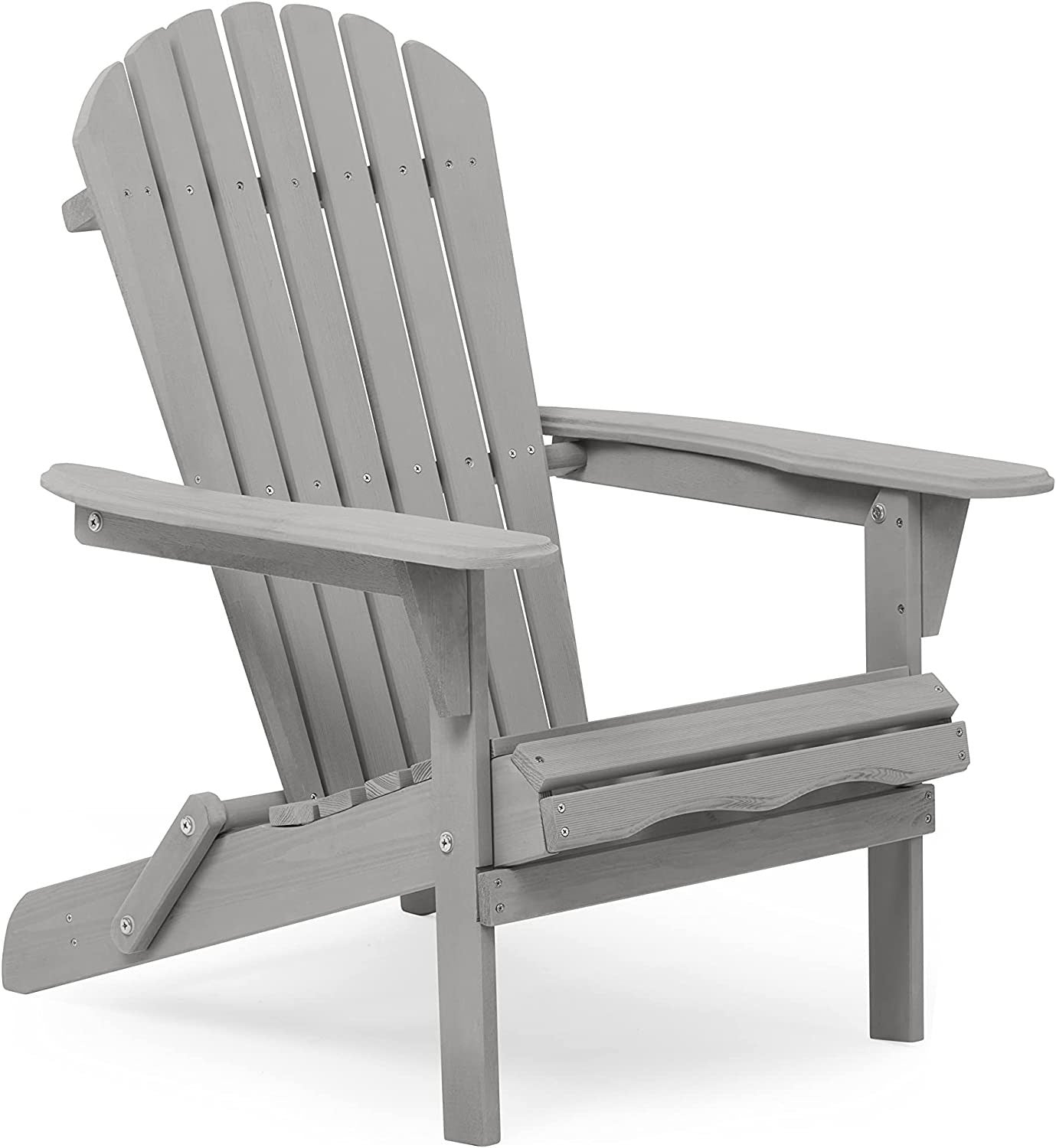 Droad Outdoor Furniture Wooden Folding Adirondack Chair Set of 2 - Solid Cedar Wood Lounge Patio Chairs for Garden, Lawn, Backyard - Gray