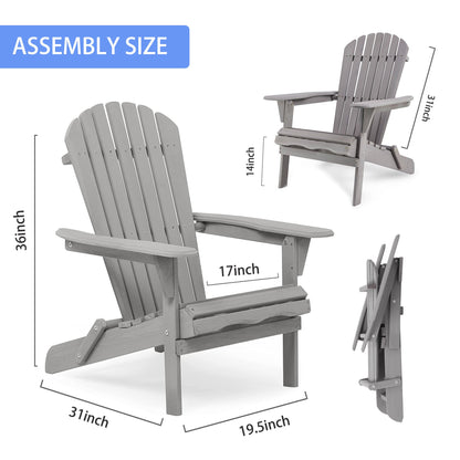 Droad Outdoor Furniture Wooden Folding Adirondack Chair Set of 2 - Solid Cedar Wood Lounge Patio Chairs for Garden, Lawn, Backyard - Gray