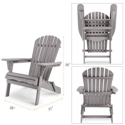 Droad Outdoor Furniture Wooden Folding Adirondack Chair Set of 2 - Solid Cedar Wood Lounge Patio Chairs for Garden, Lawn, Backyard - Gray