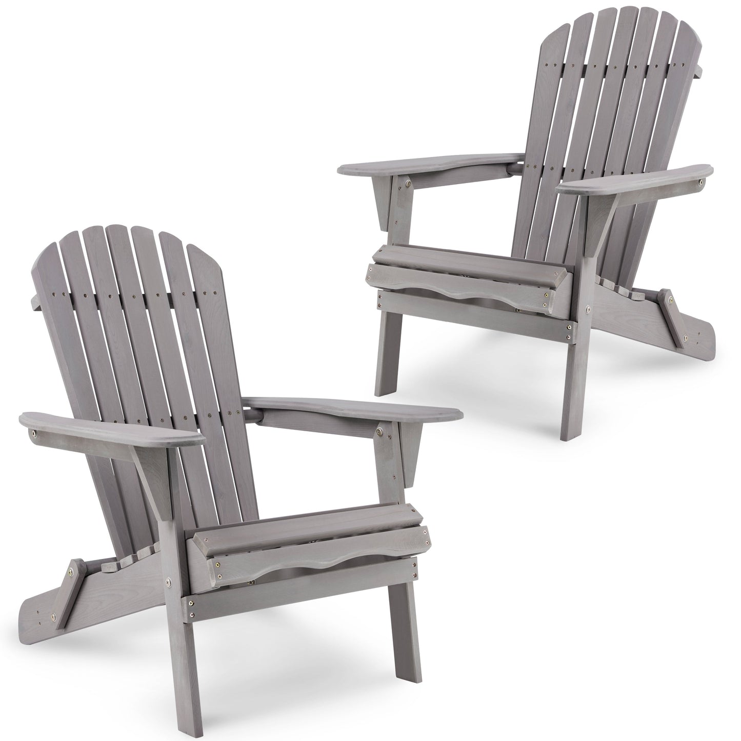 Droad Outdoor Furniture Wooden Folding Adirondack Chair Set of 2 - Solid Cedar Wood Lounge Patio Chairs for Garden, Lawn, Backyard - Gray