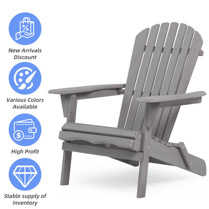 Droad Outdoor Furniture Wooden Folding Adirondack Chair Set of 2 - Solid Cedar Wood Lounge Patio Chairs for Garden, Lawn, Backyard - Gray