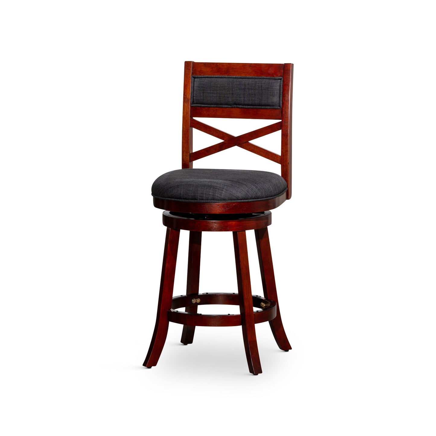 DTY Home Bar Stool 24" Counter Height X-Back Swivel Stool, Cherry Finish, Charcoal Fabric Seat - Stylish and Comfortable