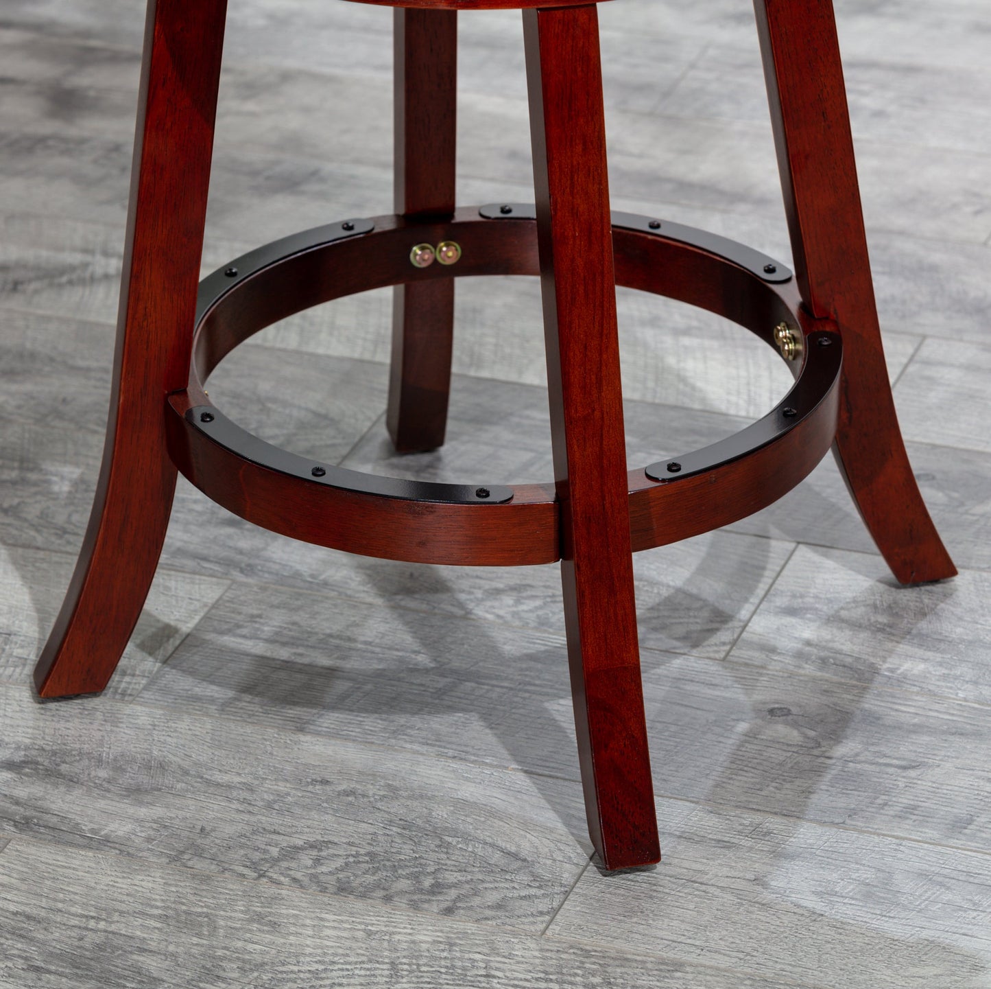 DTY Home Bar Stool 24" Counter Height X-Back Swivel Stool, Cherry Finish, Charcoal Fabric Seat - Stylish and Comfortable