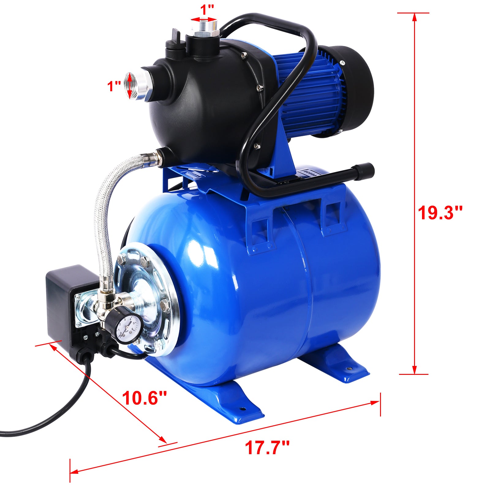 G&H Gardening Tool 1.6HP Shallow Well Pump with Pressure Tank, garden water pump, Irrigation Pump, Automatic Water Booster Pump for Home Garden Lawn Farm