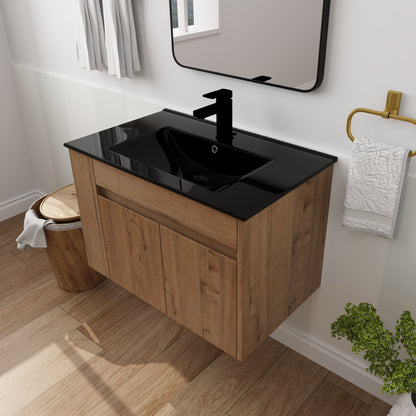 G-lemon Bathroom Sink and Vanity 30 Inch Bathroom Vanity with Black Ceramic Basin and Adjustable Open Shelf