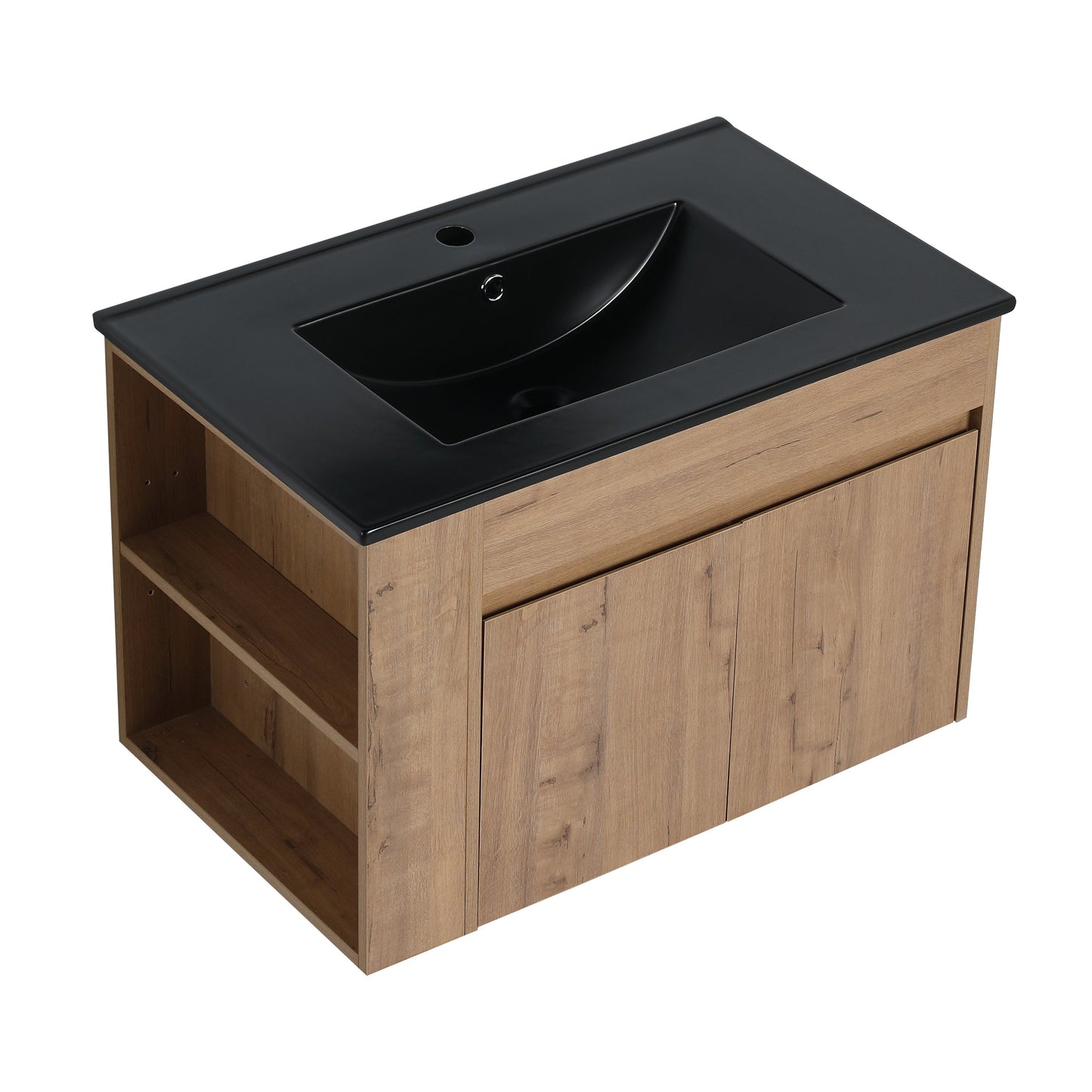 G-lemon Bathroom Sink and Vanity 30 Inch Bathroom Vanity with Black Ceramic Basin and Adjustable Open Shelf