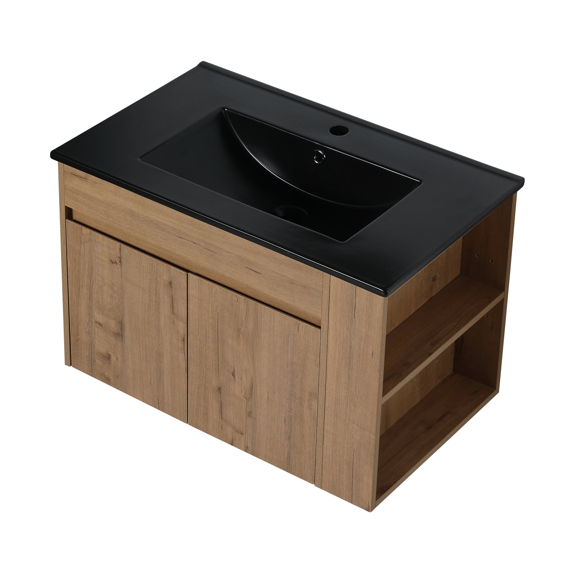 G-lemon Bathroom Sink and Vanity 30 Inch Bathroom Vanity with Black Ceramic Basin and Adjustable Open Shelf