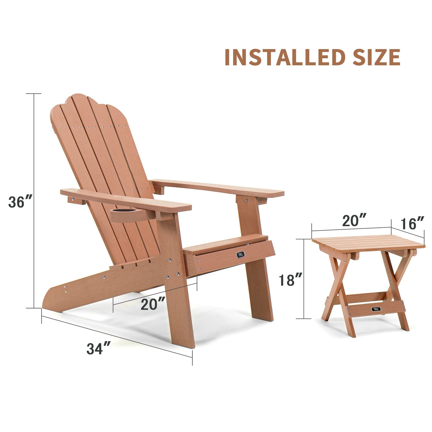 GEEK Outdoor Chairs TALE Adirondack Chair - Durable Outdoor Seating with Cup Holder - Fade-Resistant Plastic Wood - Ideal for Patio, Deck, Garden, and Porch - All-Weather Backyard Furniture, Classic Brown