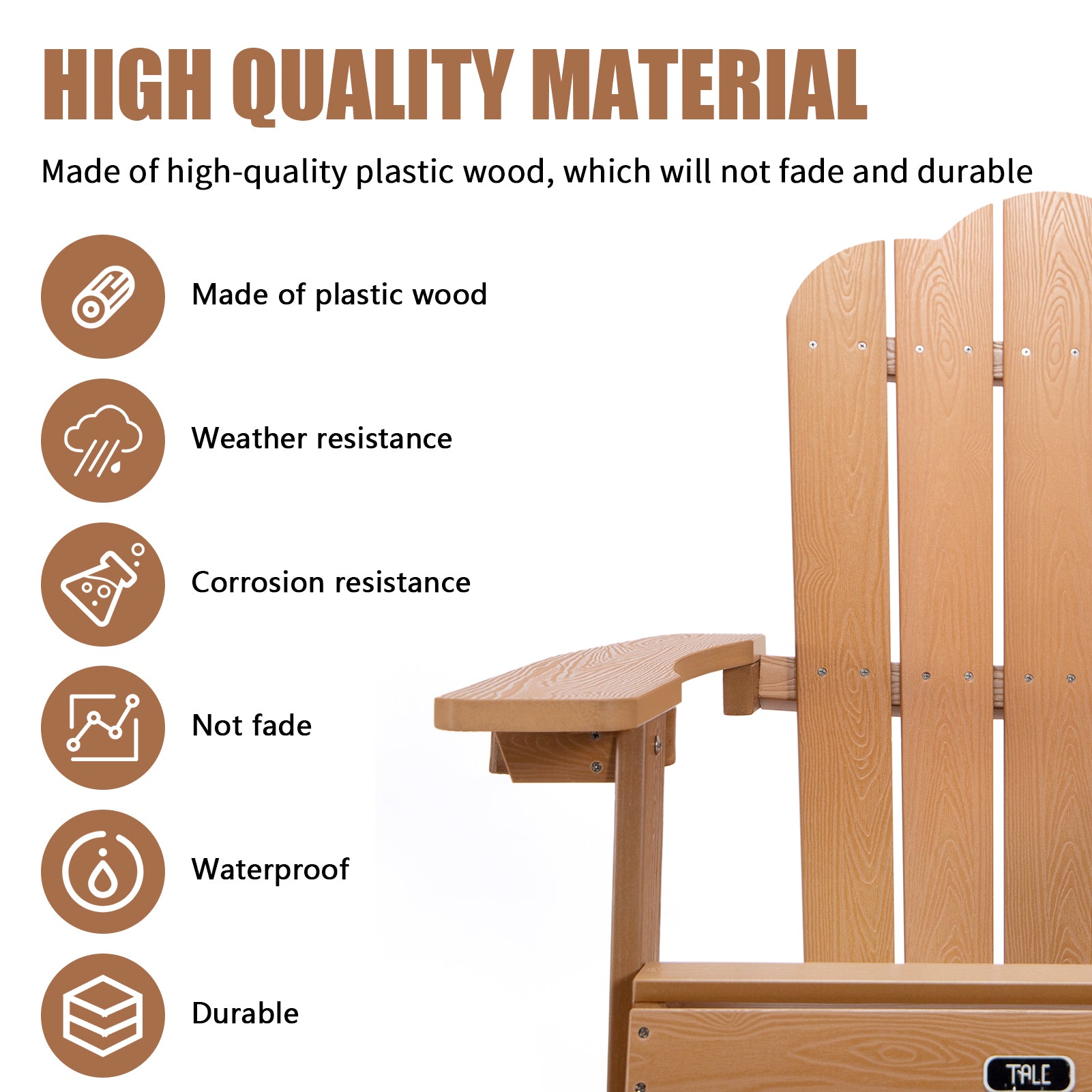 GEEK Outdoor Chairs TALE Adirondack Chair - Durable Outdoor Seating with Cup Holder - Fade-Resistant Plastic Wood - Ideal for Patio, Deck, Garden, and Porch - All-Weather Backyard Furniture, Classic Brown