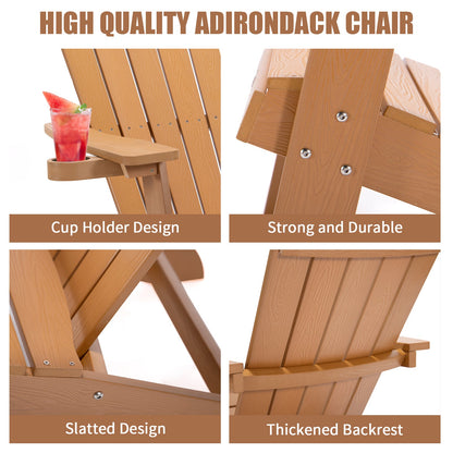 GEEK Outdoor Chairs TALE Adirondack Chair - Durable Outdoor Seating with Cup Holder - Fade-Resistant Plastic Wood - Ideal for Patio, Deck, Garden, and Porch - All-Weather Backyard Furniture, Classic Brown