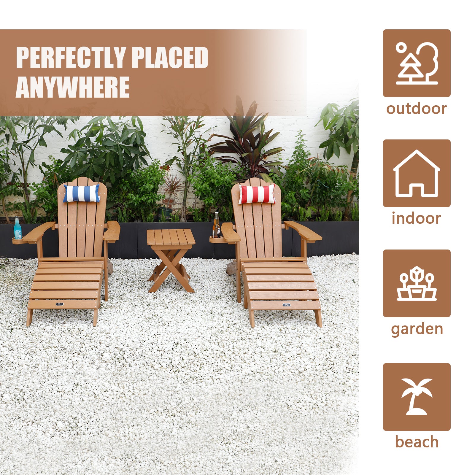 GEEK Outdoor Chairs TALE Adirondack Chair - Durable Outdoor Seating with Cup Holder - Fade-Resistant Plastic Wood - Ideal for Patio, Deck, Garden, and Porch - All-Weather Backyard Furniture, Classic Brown