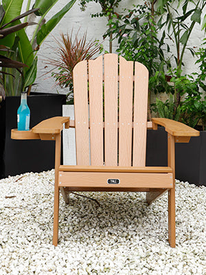 GEEK Outdoor Chairs TALE Adirondack Chair - Durable Outdoor Seating with Cup Holder - Fade-Resistant Plastic Wood - Ideal for Patio, Deck, Garden, and Porch - All-Weather Backyard Furniture, Classic Brown