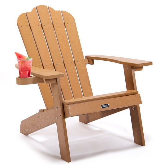 GEEK Outdoor Chairs TALE Adirondack Chair - Durable Outdoor Seating with Cup Holder - Fade-Resistant Plastic Wood - Ideal for Patio, Deck, Garden, and Porch - All-Weather Backyard Furniture, Classic Brown