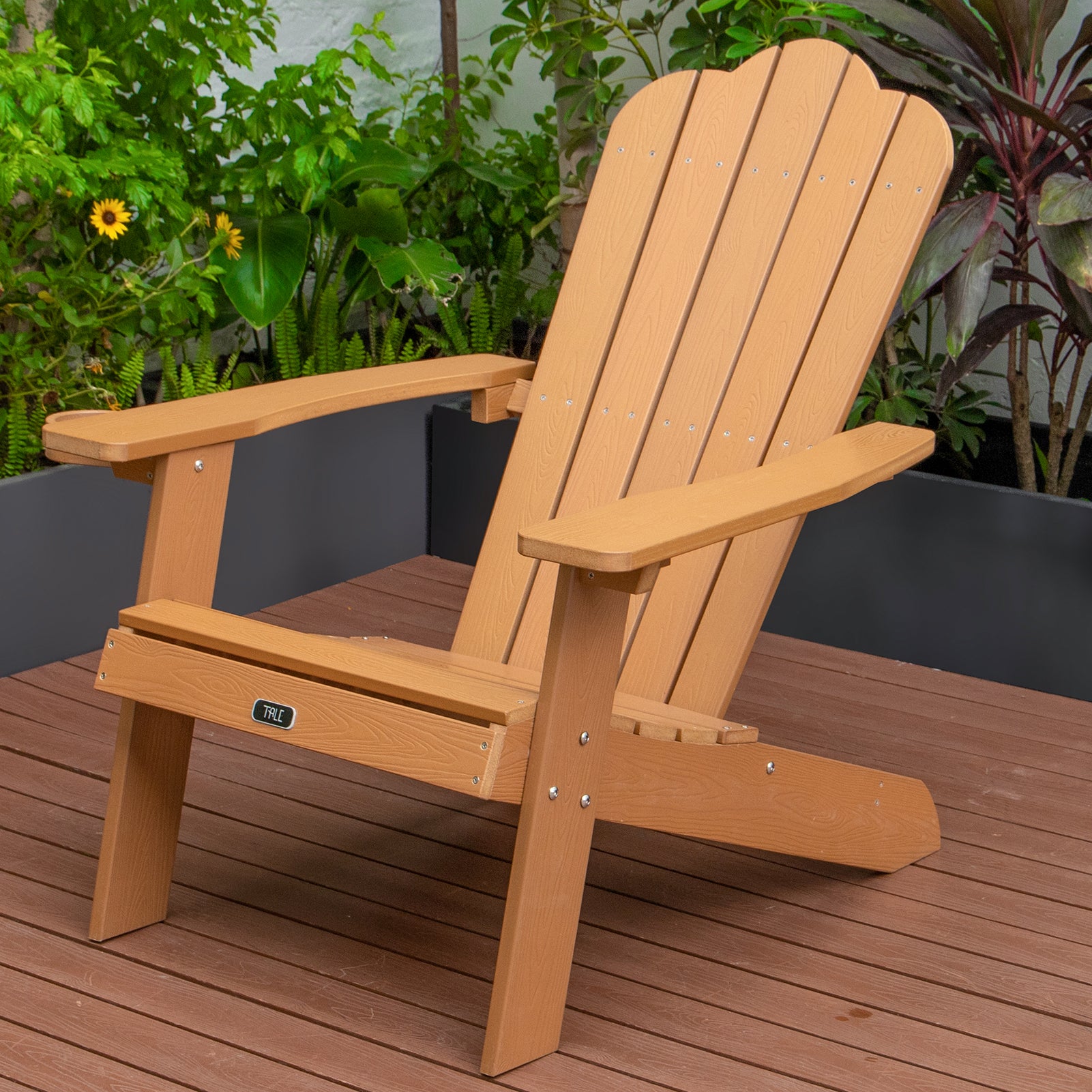 GEEK Outdoor Chairs TALE Adirondack Chair - Durable Outdoor Seating with Cup Holder - Fade-Resistant Plastic Wood - Ideal for Patio, Deck, Garden, and Porch - All-Weather Backyard Furniture, Classic Brown