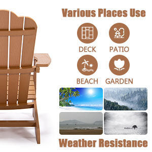 GEEK Outdoor Chairs TALE Adirondack Chair - Durable Outdoor Seating with Cup Holder - Fade-Resistant Plastic Wood - Ideal for Patio, Deck, Garden, and Porch - All-Weather Backyard Furniture, Classic Brown