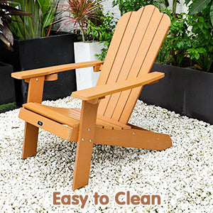 GEEK Outdoor Chairs TALE Adirondack Chair - Durable Outdoor Seating with Cup Holder - Fade-Resistant Plastic Wood - Ideal for Patio, Deck, Garden, and Porch - All-Weather Backyard Furniture, Classic Brown