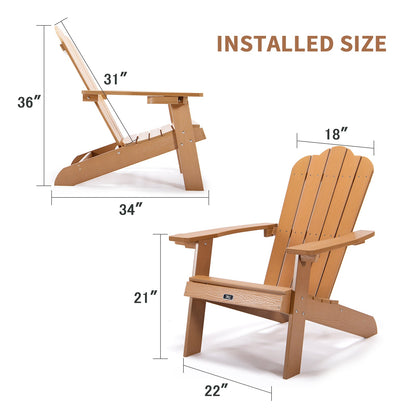 GEEK Outdoor Chairs TALE Adirondack Chair - Durable Outdoor Seating with Cup Holder - Fade-Resistant Plastic Wood - Ideal for Patio, Deck, Garden, and Porch - All-Weather Backyard Furniture, Classic Brown