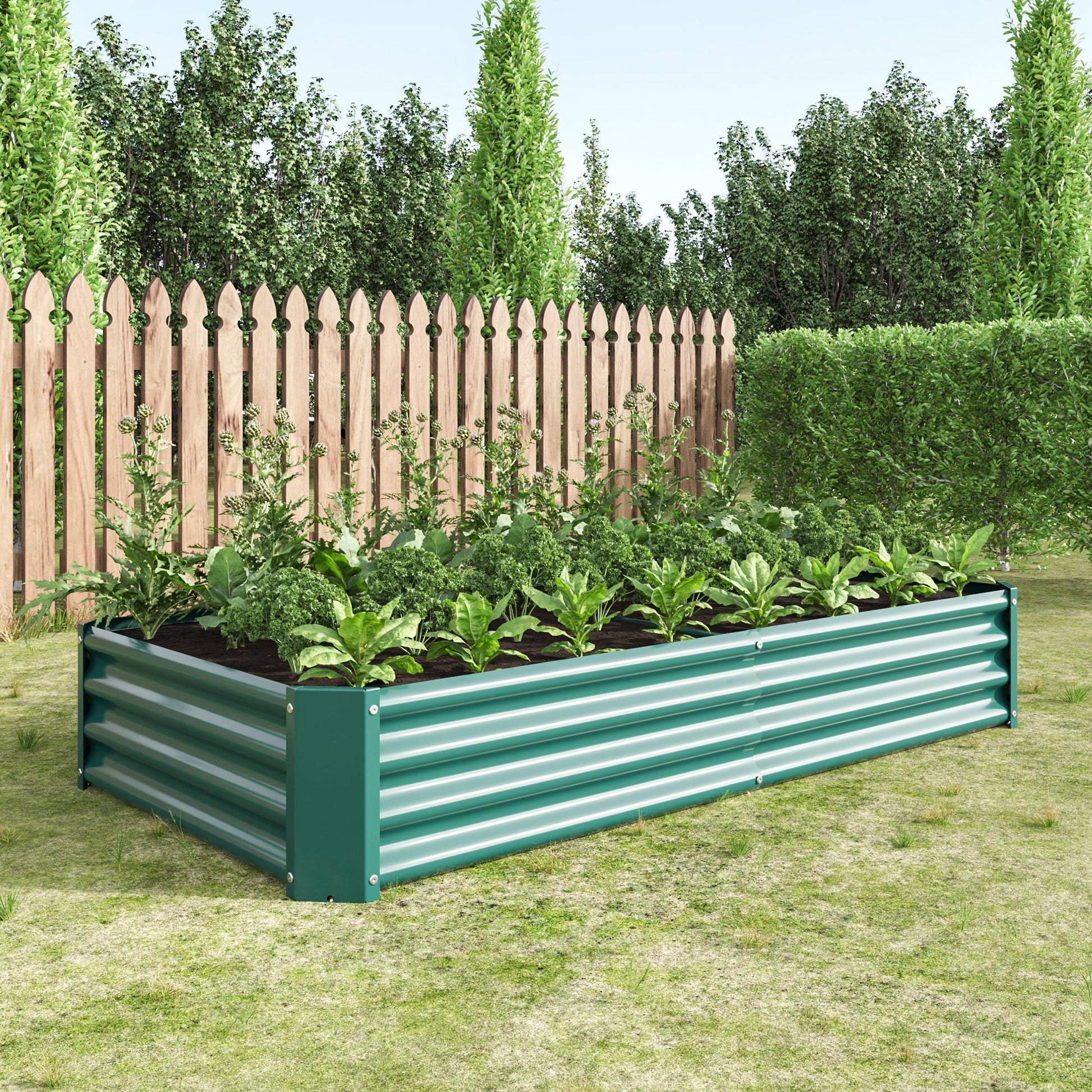 HOME FURNITURE Garden Bed Green 6x3x1ft Metal Raised Garden Bed - High-Capacity, Durable and Rust-Proof for Plants, Vegetables & Flowers - Green