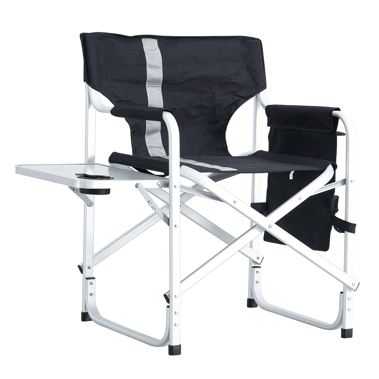 JWS-W241 Camp Chair Portable Lightweight Oversized Director's Chair - Padded and Foldable with Side Table, Storage Pockets - Perfect for Camping, Picnics & Fishing - Black/Gray