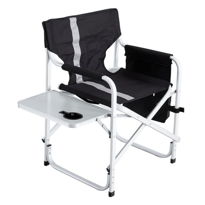 JWS-W241 Camp Chair Portable Lightweight Oversized Director's Chair - Padded and Foldable with Side Table, Storage Pockets - Perfect for Camping, Picnics & Fishing - Black/Gray