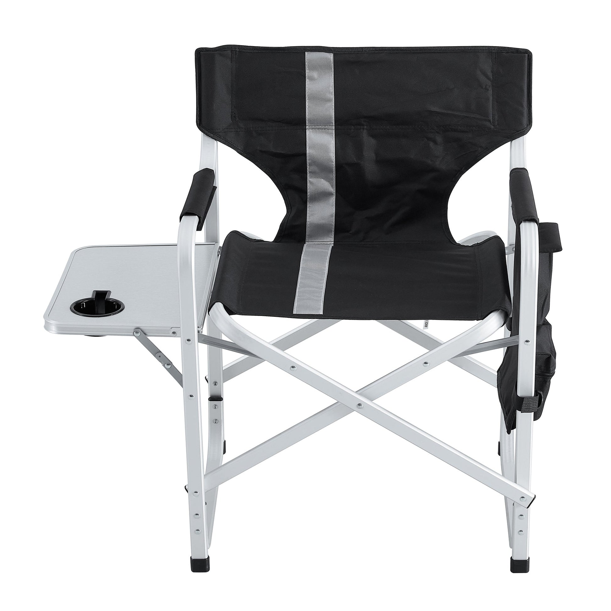 JWS-W241 Camp Chair Portable Lightweight Oversized Director's Chair - Padded and Foldable with Side Table, Storage Pockets - Perfect for Camping, Picnics & Fishing - Black/Gray