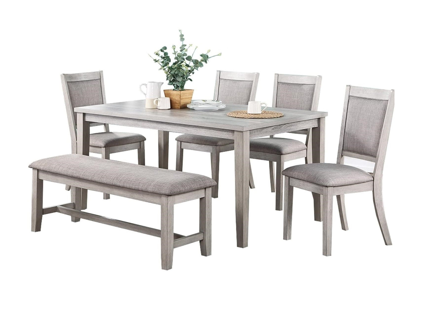 Kanepe Dining room set Elegant Contemporary Dining Room 6-piece Dining Set Table and 4 Side Chairs and Bench Natural Finish Padded Cushion Seats Rectangular Table Furniture