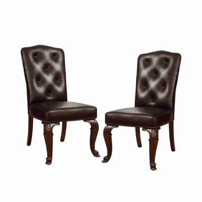 Kanepe Kitchen and Dining Chairs Traditional Formal Set of 2 Side Chairs Brown Cherry Solid wood Chair Padded Leatherette Tufted Upholstered Kitchen Dining Room Furniture (Chairs Only)