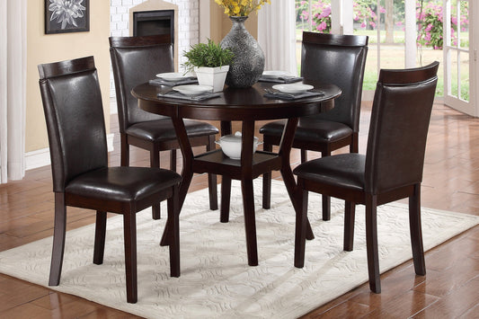 Kanepe Kitchen and Dining Sets 5-Piece Dinette Set: Espresso Finish Table with Open Display Shelf and 4 Faux Leather Upholstered Chairs – Contemporary Dining Room Furniture