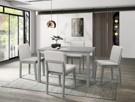 Kanepe Kitchen and Dining Sets 5-Piece Dining Set: Grey Finished Table with 4 Beige Fabric Upholstered Chairs - Transitional Kitchen & Dining Room Furniture