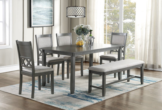 Kanepe Kitchen and Dining Sets Unique 6pc Dining Room Set in Gray - Modern Style with Table, 4 Side Chairs and Bench Solid wood Rubberwood and veneers