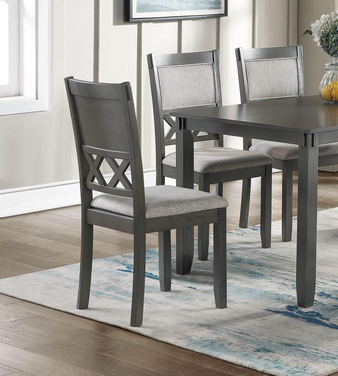 Kanepe Kitchen and Dining Sets Unique 6pc Dining Room Set in Gray - Modern Style with Table, 4 Side Chairs and Bench Solid wood Rubberwood and veneers