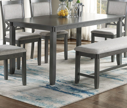 Kanepe Kitchen and Dining Sets Unique 6pc Dining Room Set in Gray - Modern Style with Table, 4 Side Chairs and Bench Solid wood Rubberwood and veneers