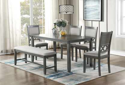 Kanepe Kitchen and Dining Sets Unique 6pc Dining Room Set in Gray - Modern Style with Table, 4 Side Chairs and Bench Solid wood Rubberwood and veneers